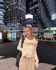 レトロプリントワンショルダーTシャツ