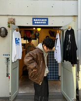 ボア襟ブラウンレザージャケット