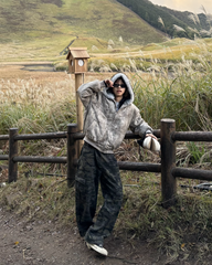 ウォッシュダメージファーフードジャケット