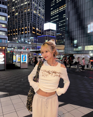 レトロプリントワンショルダーTシャツ