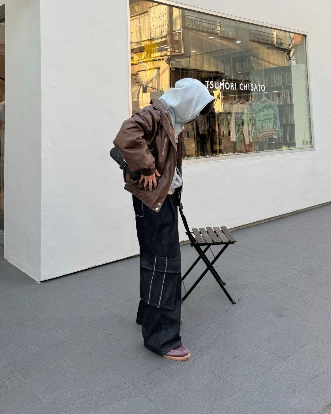 ボア襟ブラウンレザージャケット