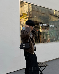 ボア襟ブラウンレザージャケット