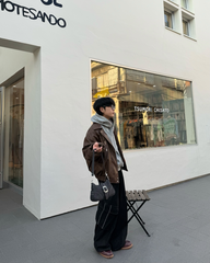 ボア襟ブラウンレザージャケット