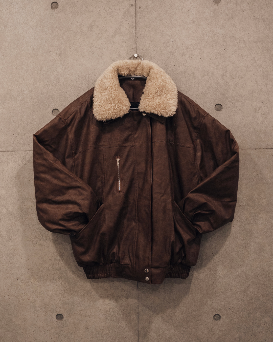 ボア襟ブラウンレザージャケット