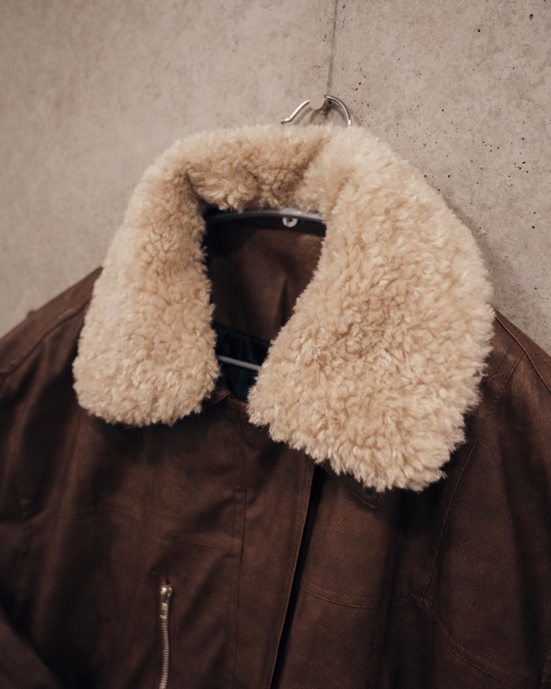 ボア襟ブラウンレザージャケット