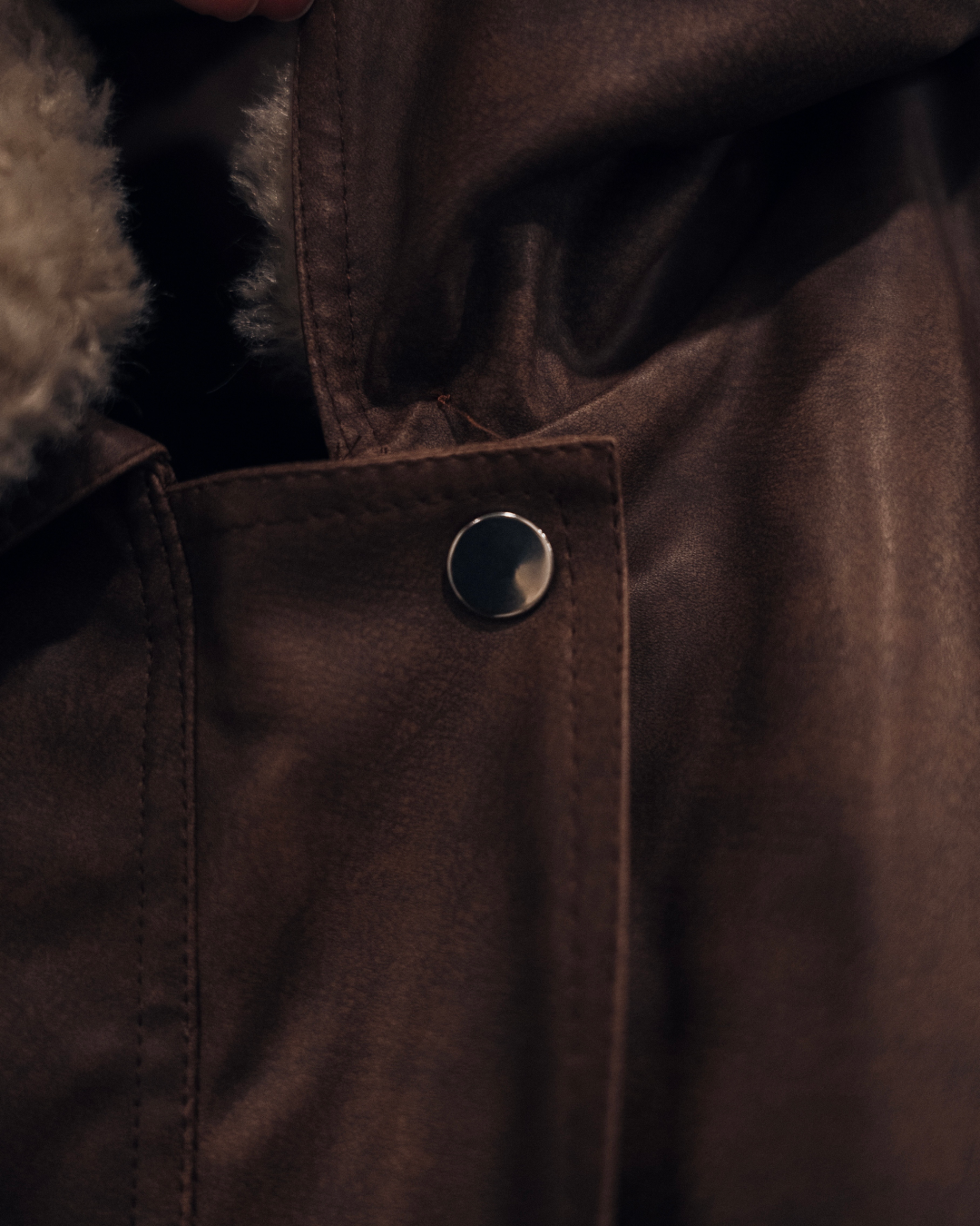 ボア襟ブラウンレザージャケット