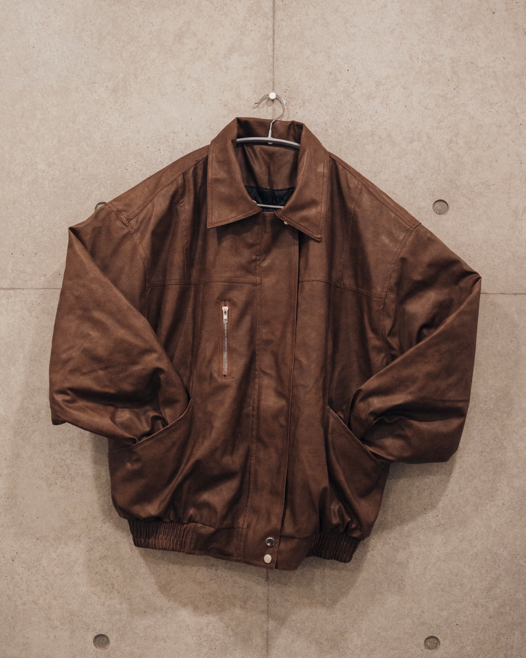 ボア襟ブラウンレザージャケット