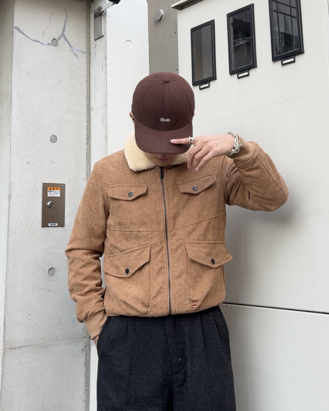 コーデュロイ襟ボアジャケット