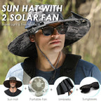 UPF 50+ Solar Fan Sun Hat – Wide Brim Bucket Hat with Dual Fans