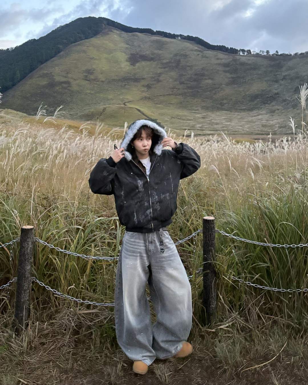 ウォッシュダメージファーフードジャケット