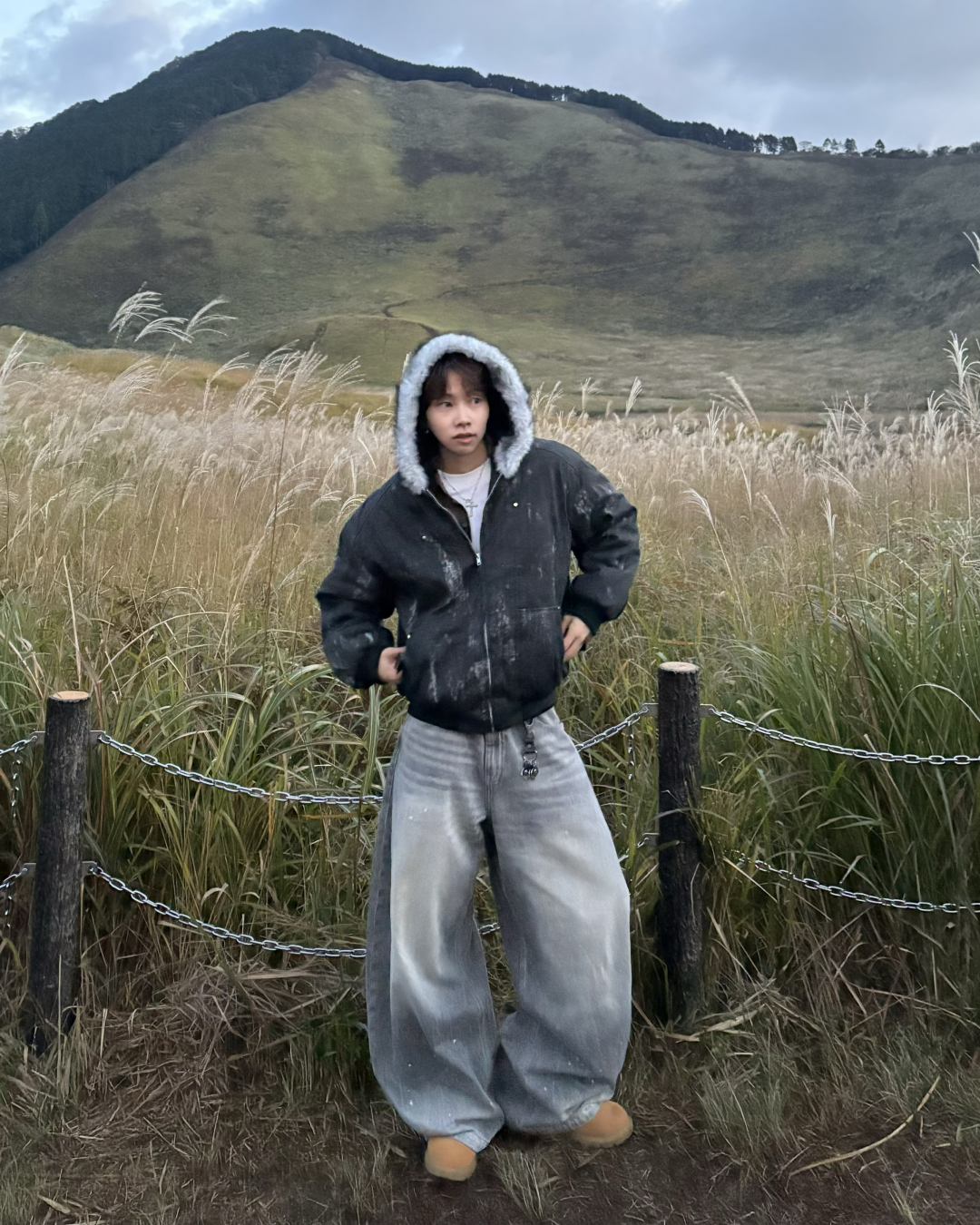 ウォッシュダメージファーフードジャケット