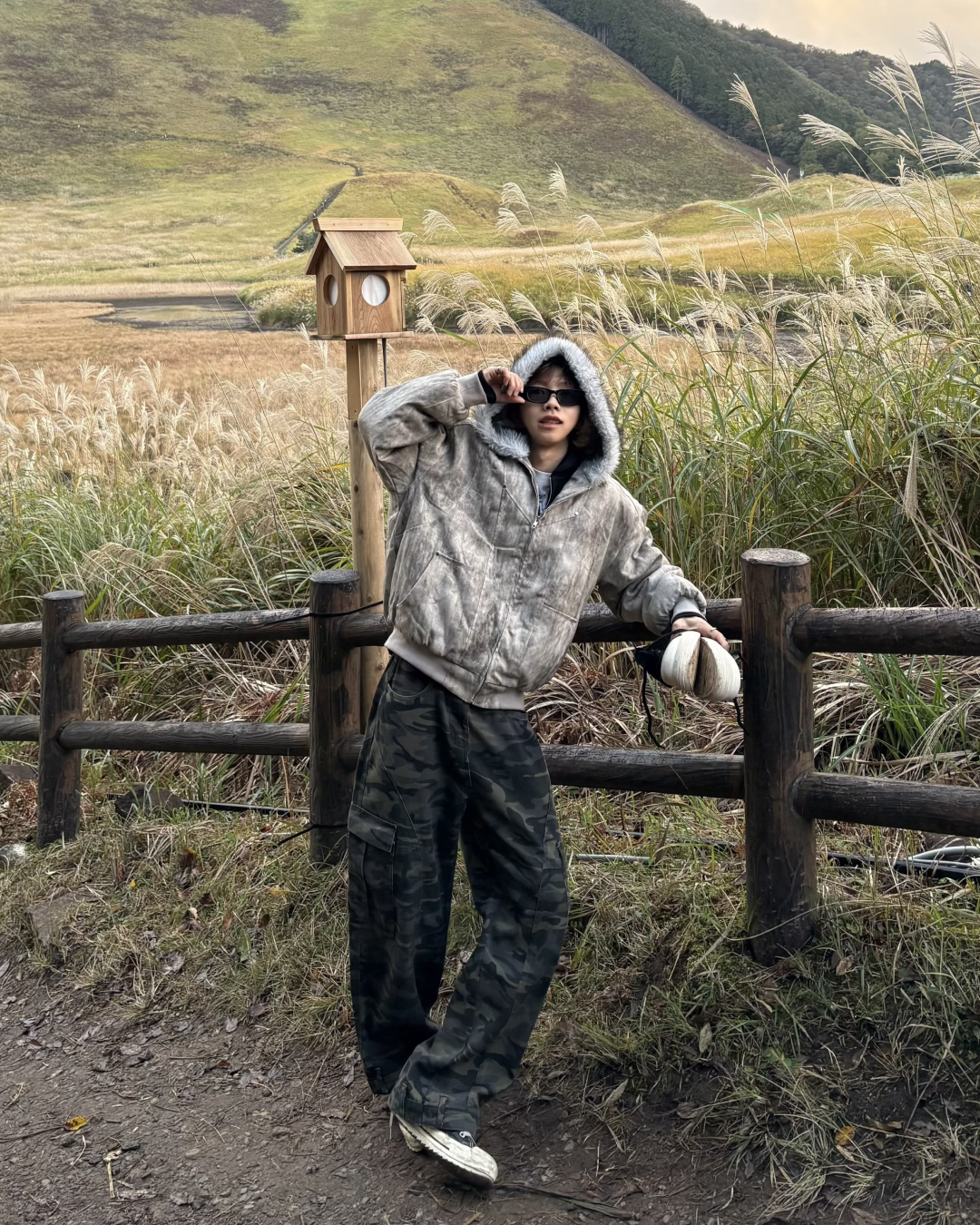 ウォッシュダメージファーフードジャケット