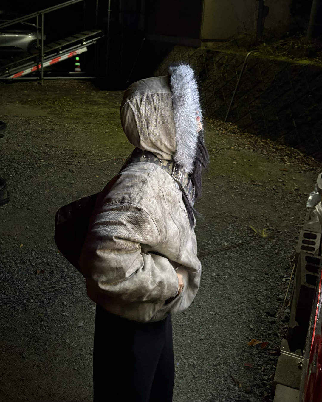 ウォッシュダメージファーフードジャケット