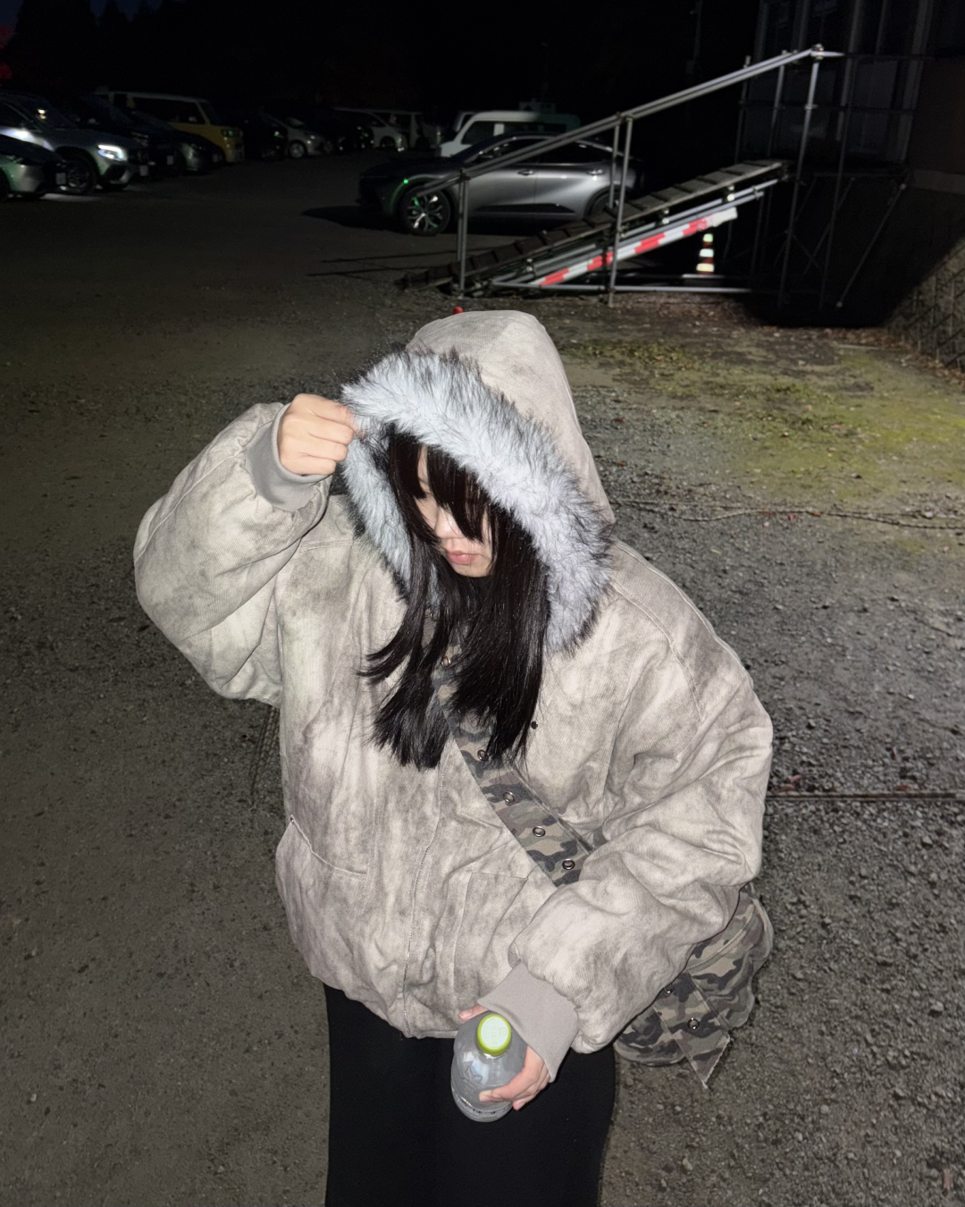 ウォッシュダメージファーフードジャケット